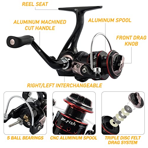 Dr.Fish Ice Fishing Rod and Reel Combo, Ice Fishing Pole Gear Spinning Reel Equipment Set Backpack Chair Jigs Lures Accessories - color: 24'' Ice Fishing Kit without Backpack Seat