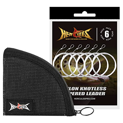 HERCULES Pre-Tied Loop Fly Fishing Leader 6 Pack with Tapered Leader Wallet - size: 9FT - 6pcs