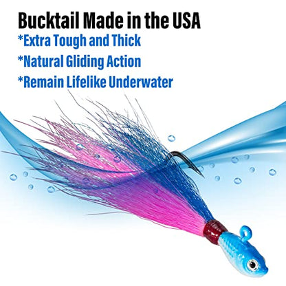Dr.Fish 3 Pack Bucktail Jig Lure Hair Jig Saltwater Freshwater Lures Surf Fishing Bass Flounder Striper Bluefish Halibut Redfish - color: white,white&black,blue&pink (Pack of 3), size: 1 oz