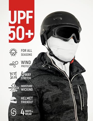UPF 50+ Balaclava Ski Mask for Men Women - UV Face Mask Motorcycle Shiesty | Windproof, Breathable, Hinge Design, Full & Half Face Coverage, Fits Under Helmet, Snowboarding, Skiing - color: White