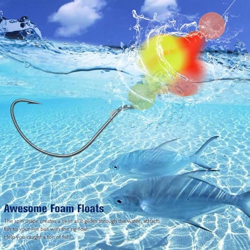Dovesun 220/104/80/60/54/52/42pcs Pompano Rig Floats for Surf Fishing Foam Bobbers for Fishing Fly Fishing Bobbers Floats Bright Color Kit/Round/Cylindrical/Heart/Bullet/Pill/Spin Shape - color: Spin Floats-42pcs
