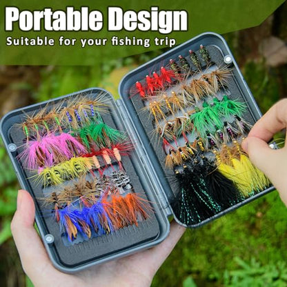 80 pcs YDIUDL 3rd Gen Fly Fishing Flies Kit - Hand-Tied Dry Flies for Trout, Bass, Salmon, Panfish - Delicate Lifelike Shapes, Lures for Freshwater Fly Fishing in Rivers & Lakes
