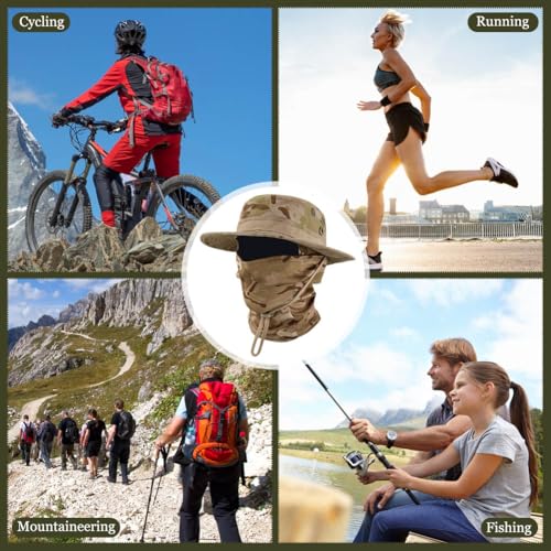 Camo Boonie Sun Hat with Balaclava Face Mask UV Protection Fishing Hat Bucket Hat for Hunting Hiking Military Tactical Safari - color: Camo Desert
