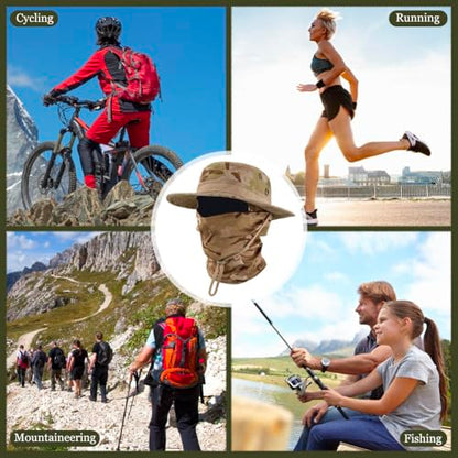 Camo Boonie Sun Hat with Balaclava Face Mask UV Protection Fishing Hat Bucket Hat for Hunting Hiking Military Tactical Safari - color: Camo Desert