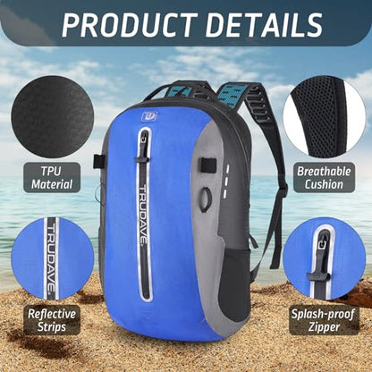 Trudave Waterproof Backpack, Waterproof Submersible Backpack, Floating TPU Coated Dry Bag with Airtight Zipper for Kayak, Fishing, Boating, Hiking, Blue,(20L) - color: Blue, size: 20L