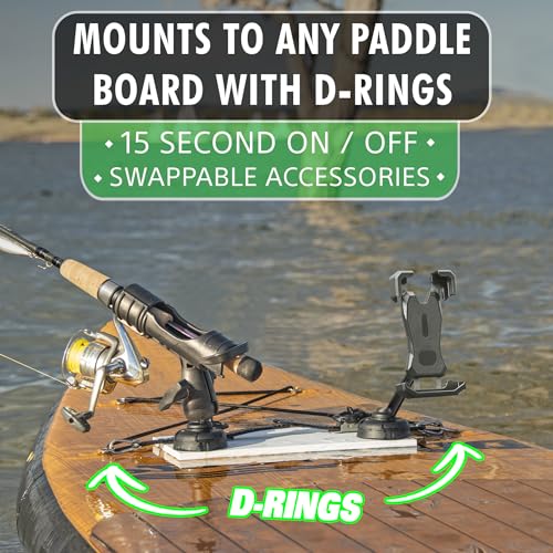 SUP Angler Lite Universal Paddle Board Mount with Paddle Board Fishing Rod Holders, Phone Holders, Cup Holders; Paddle Board Accessories - style: 1 Rod Holder / 1 Phone Holder