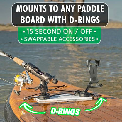 SUP Angler Lite Universal Paddle Board Mount with Paddle Board Fishing Rod Holders, Phone Holders, Cup Holders; Paddle Board Accessories - style: 1 Rod Holder / 1 Phone Holder