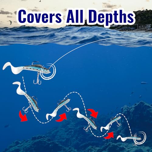 Soft Fishing Lures for Bass 6pcs Curly Tail Swimbaits Pre-Rigged Jig Head Baits with Tackle Box for Freshwater Saltwater Trout Crappie Walleye Realistic Action 3D Eyes Sharp Hooks Kit