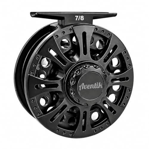 Aventik HVCE Graphite Fly Reel Center Drag System Classic III Graphite Large Arbor Sizes 3/4, 5/6, 7/8 Fly Fishing Reels - size: 7/8, style: Only Reel