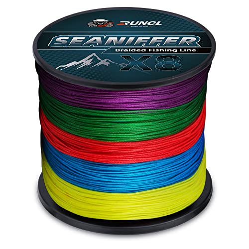 RUNCL Braided Fishing Line X8, Pro Grade Tournament PE Line for Fresh/Saltwater, Abrasion Resistant, No Stretch, Hi Vis Multi-Color Measure Line, 328/546/1093 Yards, 8-200 lb, Christmas Fishing Gifts - size: 30lb - 1093yds