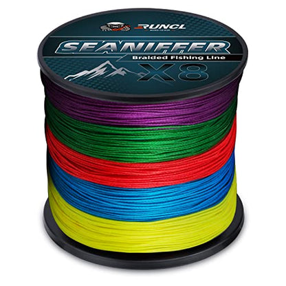 RUNCL Braided Fishing Line X8, Pro Grade Tournament PE Line for Fresh/Saltwater, Abrasion Resistant, No Stretch, Hi Vis Multi-Color Measure Line, 328/546/1093 Yards, 8-200 lb, Christmas Fishing Gifts - size: 25lb - 1093yds