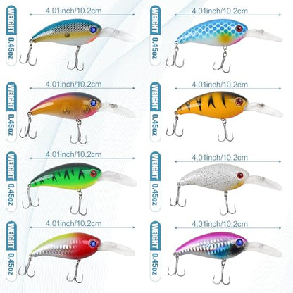 Fishing Lures Kit Crankbait Minnow Jerkbaits Popper Lures Shadllow Deep Diving Swimbaits Pencil Walleye Lures Artificial Hard Fishing Baits for Bass Trout Redfish Saltwater Freshwater - color: Crankbaits-8pcs