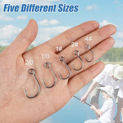 Fishing Inline Single Hooks - 60pcs/Box Single Replacement Hooks for Fishing Baits Lures Plugs Large Eye with Barbed for Saltwater Freshwater #4#2# 1# 1/0 2/0 - size: 2#-60pcs