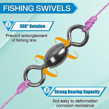 Shaddock Fishing 300pcs Barrel Swivels Fishing Tackles Saltwater Freshwater - color: 300pcs Black Crane Swivels