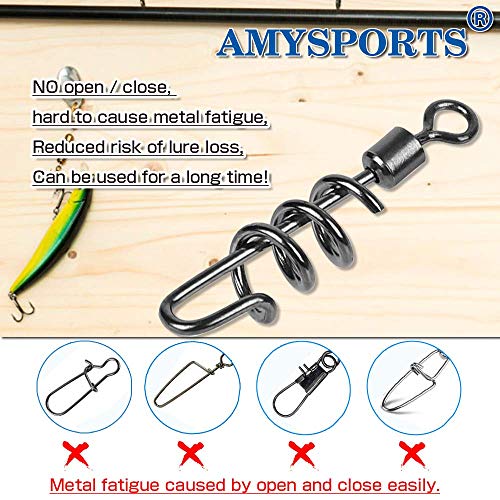 AMYSPORTS Fishing swivels Corkscrew snap swivels Fishing Tackle swivels Saltwater Freshwater Leader Lure jigs line Connector - size: Size10 (31lb) 50 pcs