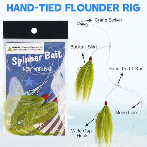 Fishing Teaser Rigs Saltwater, 3/6 Pack Flounder Rigs Hand Tied Sea Bass Hi Lo Rig Fishing Bait Rigs Multicolor Mylar Bucktail Teasers Rig for Flounder Fluke Halibut Sea Bass - size: 6 Packs, style: Bucktail Teaser