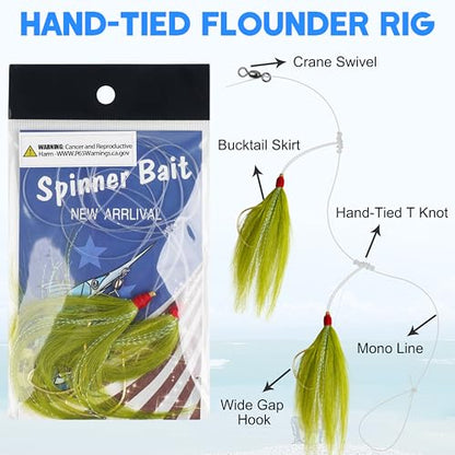 Fishing Teaser Rigs Saltwater, 3/6 Pack Flounder Rigs Hand Tied Sea Bass Hi Lo Rig Fishing Bait Rigs Multicolor Mylar Bucktail Teasers Rig for Flounder Fluke Halibut Sea Bass - size: 6 Packs, style: Bucktail Teaser