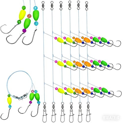 6Pcs Pompano Fishing Rigs Ready Kit，3 in 1 Float Rigs with Triple 3/0 Circle Hook for Surf Fishing，（12/0） Fishing line / 50in length/50lbTension in freshwter and Saltwater