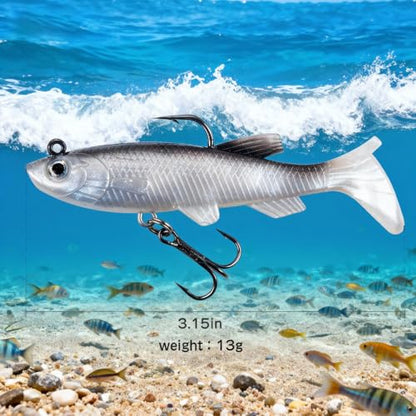 5PCS Soft Fishing Lures Shad Minnow Swimbaits PreRigged Jig Heads Paddle Tail Swim Baits for Bass Trout Walleye Crappie Sinking Jigs Bait for Men Saltwater Freshwater Fishing Gifts