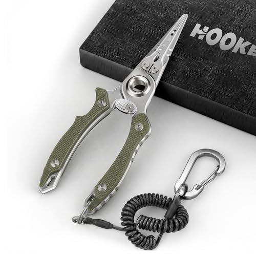HOOK-EZE Anti-Twist Fishing Pliers with Multi-Function Design, 7.1" Saltwater 17-4 Stainless Steel Fishing Gear with G10 Handles, Split Ring Pliers, Fish Hook Remover Tool - Army Green - color: Army Green