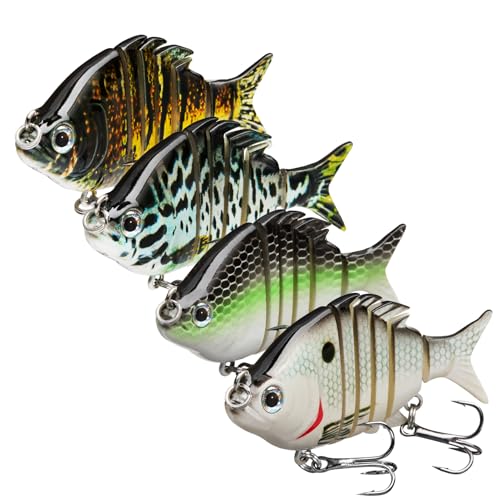 Bassdash SwimPanfish 2.5”/0.34oz Hard Bluegill Swimbaits Multi Jointed Topwater Trout Bass Fishing Crank Lure,Pack of 4 - color: WFBY