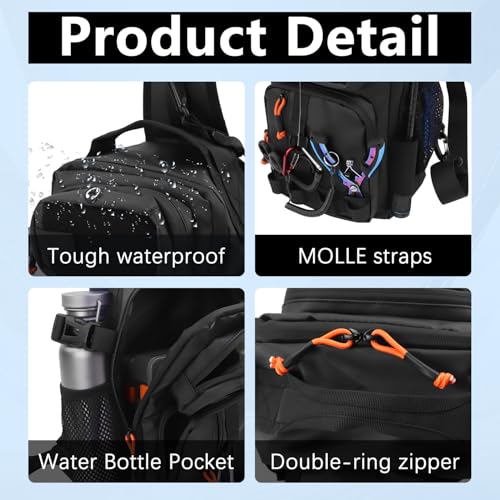 Fishing Backpack with Tackle Boxes,Waterproof Fishing Shoulder Bag for Fishing Gear,Fish Bag with 136 Pcs Fishing Lures Kit,Fish Hook Remover Tool,Fish Lip Gripper,Fishing Plier,Gifts for Men (Black) - color: Black