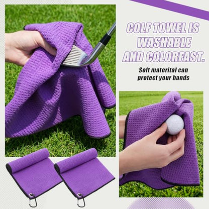 Batiyeer 30 Pcs Golf Towels Bulk for Bags 16'' x 16'' Microfiber Fabric Golf Towel with Clip Waffle Pattern for Men Mini Tournament Fitness Yoga Camping (Purple) - color: Purple