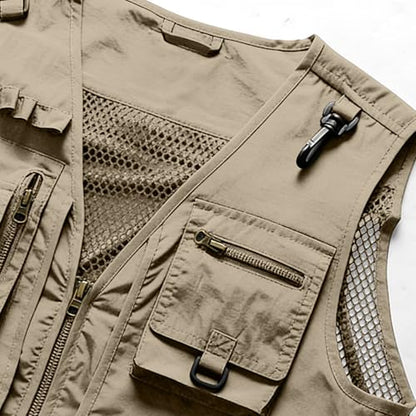 Men's Fishing Vest Casual Utility Lightweight Cargo Vest with Multi Pockets Outdoor Safari Photo Travel Jacket Vest - color: Y001- Khaki, size: Large