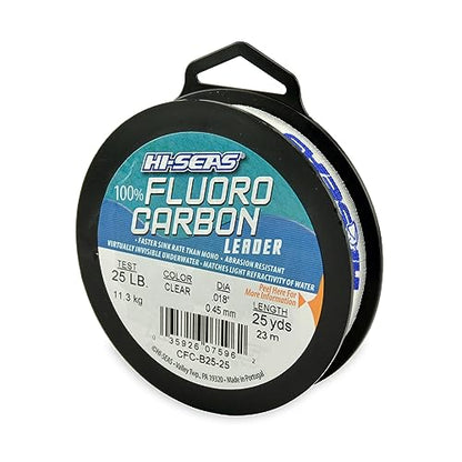 HI-SEAS 100% FLUOROCARBON Fishing LINE Leader - Clear Invisible Leader UNDETECTABLE to Fish, Fast Sinking 6LB-400LB - style: 0.018 in / 0.45 Mm, 25 Lb, 25 Yd