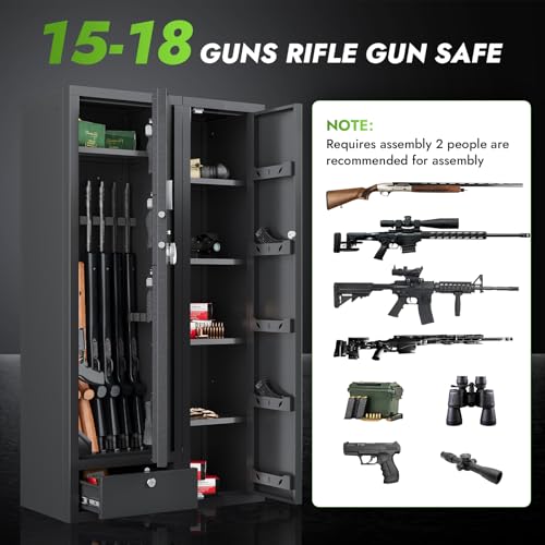 KAER 15-20 Gun Safe Gun Cabinet 2 in 1Large Gun Safes for Rifles and Pistols Rifle Safe for Home High Capacity Electronic Gun Cabinets for Rifles and Shotguns with Drawer,Removable Shelf - size: 15.75"D x 32.7"W x 59.1"H