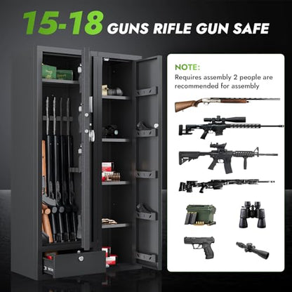 KAER 15-20 Gun Safe Gun Cabinet 2 in 1Large Gun Safes for Rifles and Pistols Rifle Safe for Home High Capacity Electronic Gun Cabinets for Rifles and Shotguns with Drawer,Removable Shelf - size: 15.75"D x 32.7"W x 59.1"H