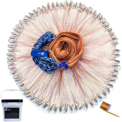Drasry Saltwater Fishing Cast Net for Bait 3/8 1/4 or 1/2 with Heavy Sinkers Fish Trap Throw Net. Size 3ft/4ft/5ft/6ft/7ft/8ft/9ft/10ft Radius Freshwater Nets - size: 7FT (210cm) Radius, style: Lead Sinkers-0.5 in Mesh-tire Lines