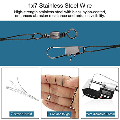 40Pcs Fishing Leaders, Upgrade Stainless Steel Leader, Premium Fish Wire Leaders, High-Strength Fishing Line Leader for Saltwater and Freshwater 4 Sizes, 6/8/10/12 Inches