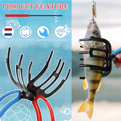 2 Pack Fish Gripper, Non-Slip 3 Claw Metal Fishing Pliers Gripper for Fish Control Clamp, Colorful Fishing Claw Grabber Holder