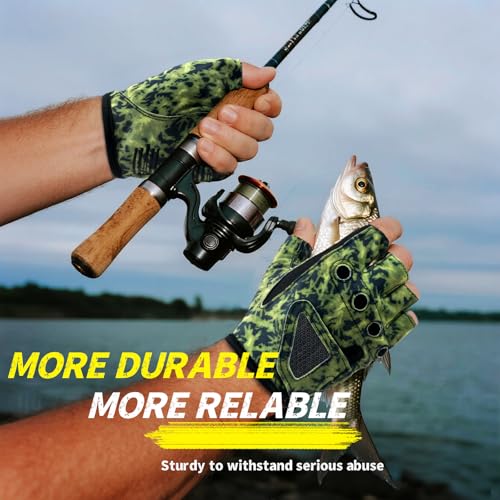 Stubby Fingerless Fishing Gloves Men - Lightweight Breathable Anti-Slip Kayak Gloves Women for Kayaking, Sailing,Paddling,Rowing - color: Camouflage green, size: Small-Medium