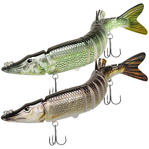 TRUSCEND Swimmax Easy Catch Fishing Lures with BKK Hooks, Wiggling, Vibrating, Rattling and Gurgling for More Bite, Heavy-Duty Dyneema Fiber Jointed Swimbaits for Bass, Trout, Walleye, Crappie, Pike - color: H1-11.8", 7.4oz