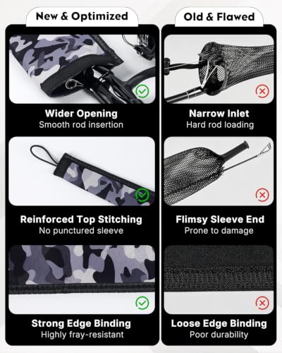 Pawfly Neoprene Fishing Rod Sleeve with Straps, Resistant Fishing Rod Socks | Lightproof Fishing Pole Sleeves, Fishing Rods Sleeve, for Transport, Storage, Protect Casting, Trolling & Spinning Rods - size: 65" - 4 Pack (w/ 4 Straps)