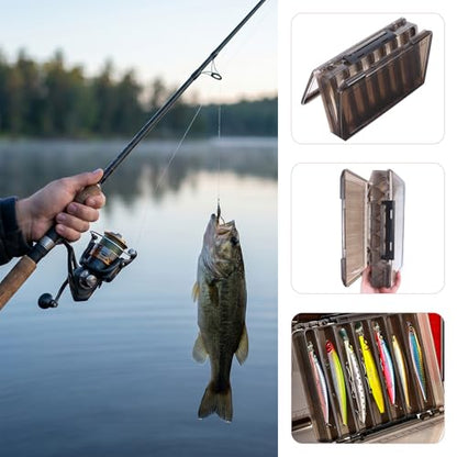 3 Pack Fishing Lure Boxes Tackle Storage Plastic Double Sided Fishing Tackle Organizer with Dividers for Hooks Crankbaits Kayak Boat Freshwater Saltwater Orange Gray Yellow 10.6" × 7.5" × 2.0"