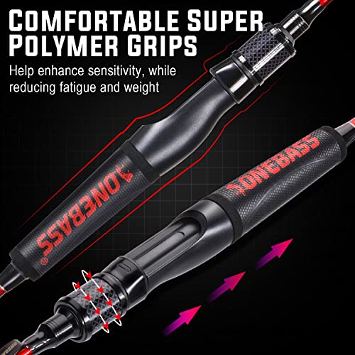 One Bass Fishing Rod and Reel Combo, IM7 Graphite 2 Pc Blank Baitcasting Combo, Spinning Rod with SuperPolymer Handle - color: Red, size: 6'0"Medium-Fast with 1000 Reel