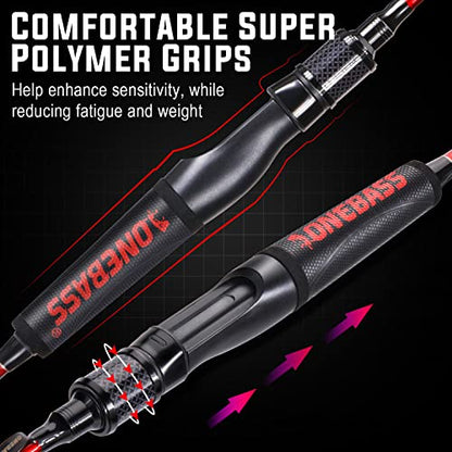 One Bass Fishing Rod and Reel Combo, IM7 Graphite 2 Pc Blank Baitcasting Combo, Spinning Rod with SuperPolymer Handle - color: Red, size: 6'6"Medium-Fast with 2000 Reel
