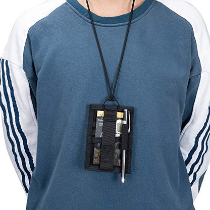 EXCELLENT ELITE SPANKER Tactical ID Card Holder Adjustable Neck Lanyard Key Ring Loop Patch Badge Holder and Credit Card Organizer (Black) - color: Black