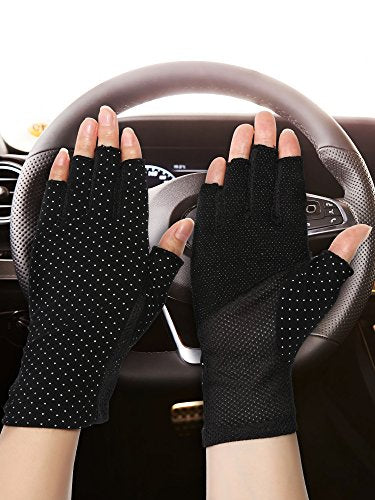 Maxdot Sun Gloves for Women UV Protection Fingerless Non Slip Sunscreen Driving Gloves for Summer Outdoor - style: Black