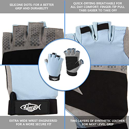 Palmyth UV Fishing Gloves Sun Protection Fingerless Kayaking Glove Men Women UPF 50+ SPF for Sailing, Hiking, Paddling, Canoeing, Rowing, Driving - color: Light Gray, size: X-Large