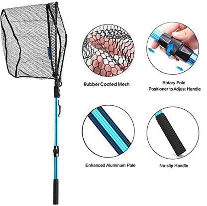 SANLIKE Aluminum Collapsible Telescopic Fishing Net for Ice Salt/Freshwater - color: Blue, size: Small