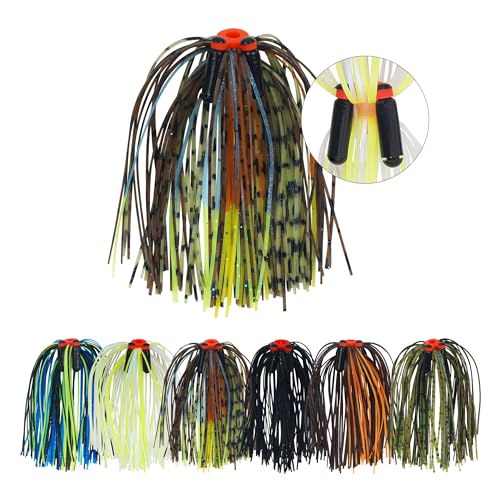 OROOTL Silicone Jig Skirts Spinnerbait Skirt Replacement Bass Fishing Lures for DIY Spinner Baits Buzzbaits Squid Jig Accessories - color: B-Skirts with Rattles-6pcs