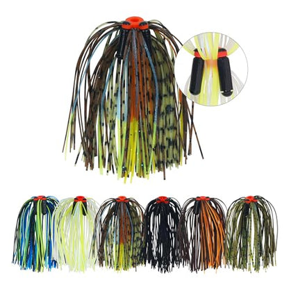 OROOTL Silicone Jig Skirts Spinnerbait Skirt Replacement Bass Fishing Lures for DIY Spinner Baits Buzzbaits Squid Jig Accessories - color: B-Skirts with Rattles-6pcs