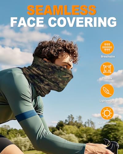 4Pack Neck Gaiter for Men Women Face Cover Mask Head Wrap Balaclava Headwear Bandana Headband Magic Scarf - color: A-camo3