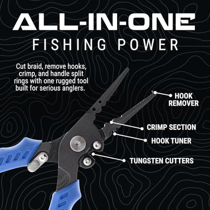 Reaction Tackle Fishing Pliers, Stainless Steel Saltwater Pliers with Braid Cutter, Hook Remover and Crimper, PTFE Coated Coated with Sheath and Lanyard - size: 6" Straight