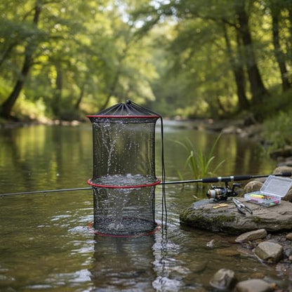 Collapsible Mesh Fish Keeper Bag, Portable Polyester Net for Freshwater Fishing, Black - size: 9.84 x 9.84 x 23.62"