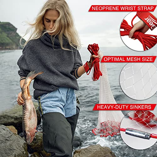 BasicGear Cast Net | 3ft-12ft Radius, 3/8 or 1/4 inch Mesh for Freshwater and Saltwater Bait Fish| Professional Grade and Upgraded Material | Throw Style - size: 3ft Radius, style: Zinc Iron, 1/4" Mesh